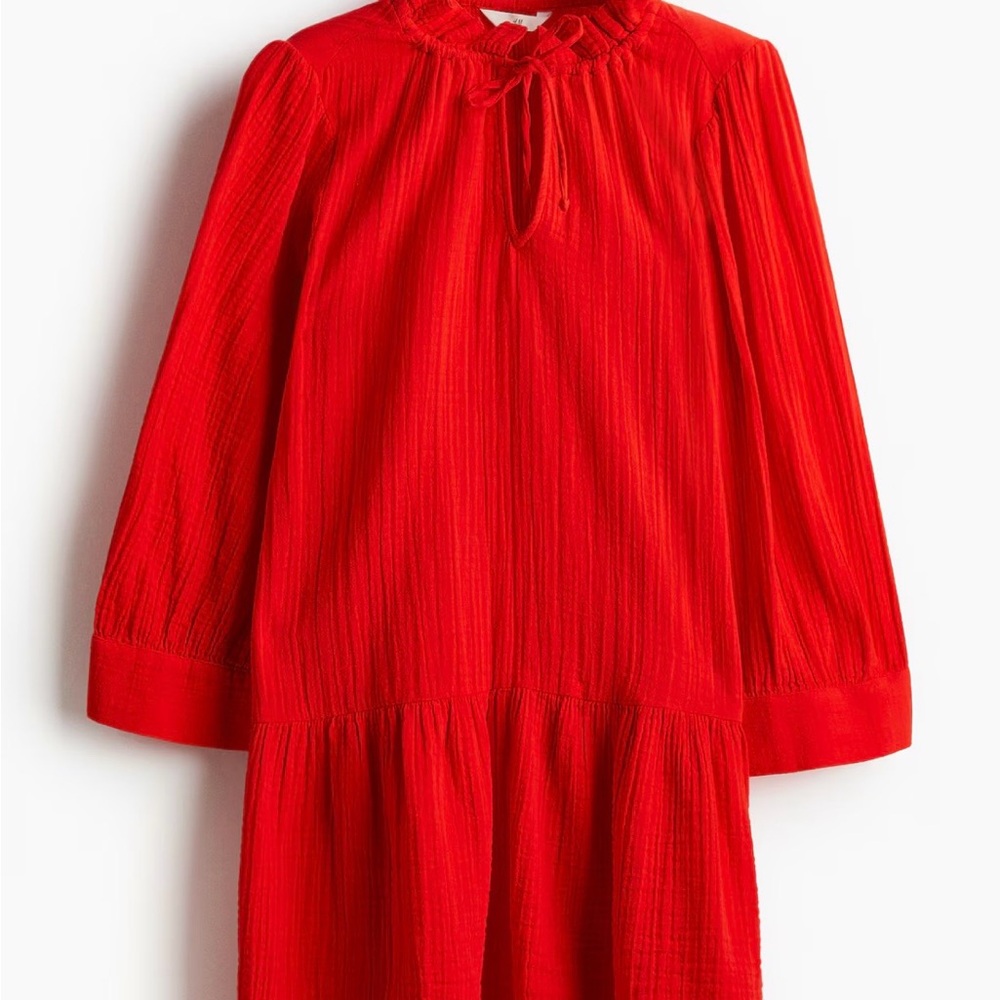 Vibrant 🍎 Red  Dress in airy gauze cotton fabric